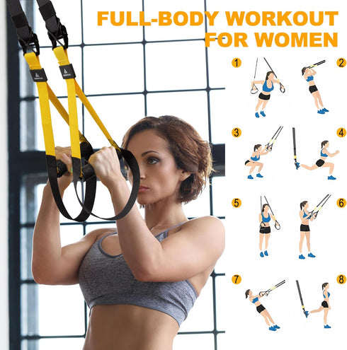 Resistance Training Kit, 2 Adjustable Bodyweight Resistance Bands with Handles, 1 Door Anchor, 5 Resistance Loop Bands