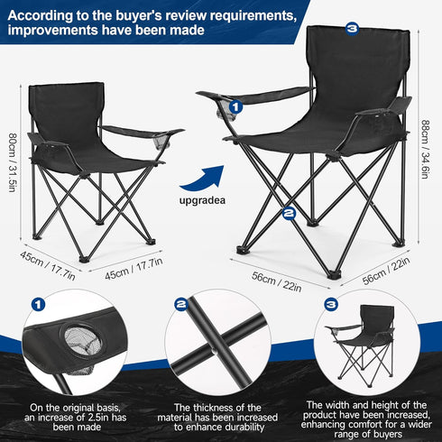 WEIDIORME 2 Pack 300LBS Lightweight Camping Chairs, Heavy-Duty Portable Folding Chairs with Carry Bag, Compact Design