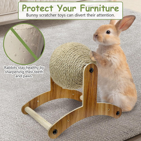Fhiny Rabbit Scratch Toy, Natural Sisal Scratching Ball for Indoor Pets, Rotating Bunny Claw Scratcher, Kittens, Ferrets