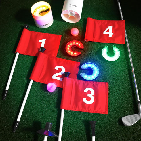 KINGTOP LED Golf Hole Lights with Lens - Light Up Night Golf, Putt-Putt Flag Cup Glow Lamp for Backyard Putting Green