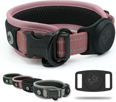 Airtag Dog Collar - Premium Adjustable Holder, Heavy Duty Reflective No Chafing Air Mesh Padded Quick Release