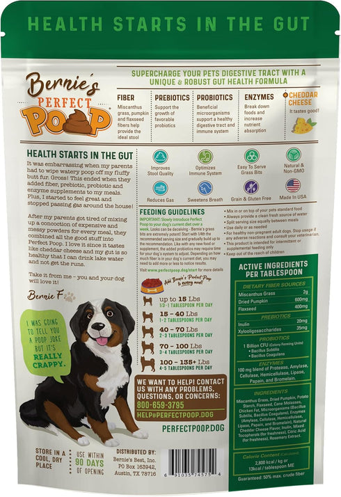 Perfect Poop Digestion & General Health Supplement for Dogs: Fiber, Prebiotics, Probiotics & Enzymes for Digestive