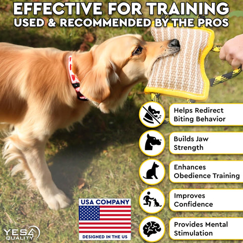 YES4QUALITY 10"x7" 3 K9, Durable Dog Bite Pillow - - Safe Biting Pad with Strong Handles - Tough Jute Tug Toy