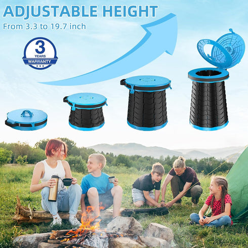 19.7"H XXL Portable Toilet - Adjustable Foldable Camping Toilet, Luggable Loo with Lid, Strap,Toilet Bag for Camping