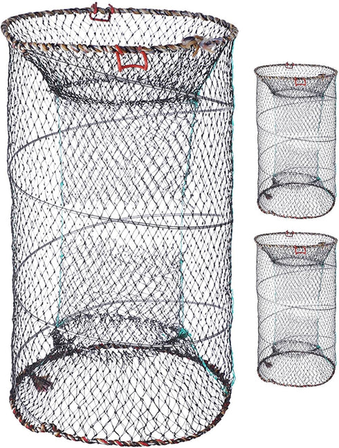 Abaodam Foldable Fishing Net Basket with Nylon Mesh, 3pcs Minnow Trap Cage