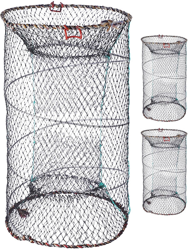 Abaodam Foldable Fishing Net Basket with Nylon Mesh, 3pcs Minnow Trap Cage
