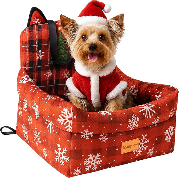 CABZOON Christmas Dog Car Seat for Small/Medium Dogs Up to 35lbs,Elevated Cushion Fits