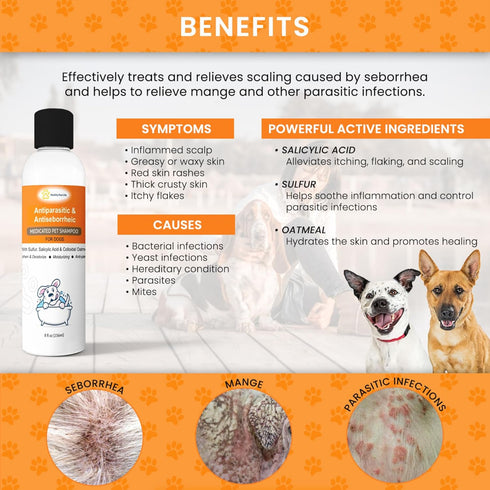 Bundle of Coat Silk Dog Dry Powder (6 oz) to Alleviate Odors and Itchiness & Antiparasitic Dog Shampoo (8 oz)