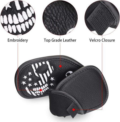 mytag Golf Skull Skeleton Head Cover - Black Leather Headcovers Set for Driver, Fairway Wood, Hybrid, Putter