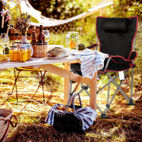 1-Pack, YSSOA Removable Footrest Reclining Camping Chair, Black