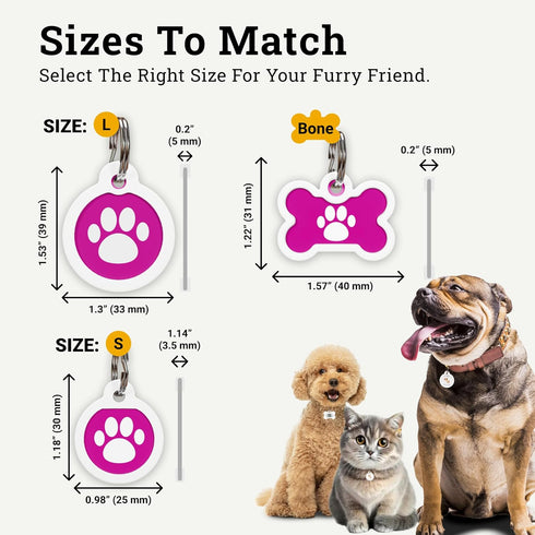 QR Code Dog Tag Silent ID Pet Tags Personalized Name Plate with Online Profile (Pink Paw, Small Round)