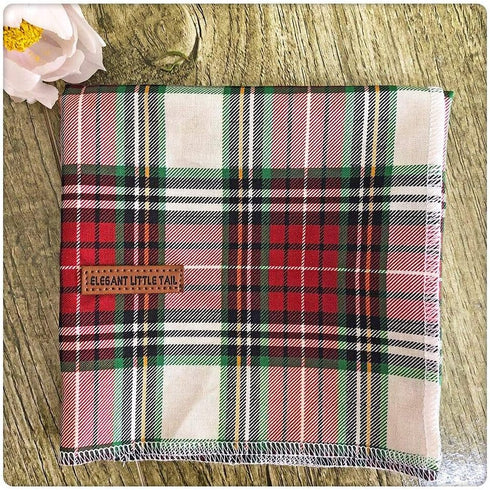 Elegant Little Tail Christmas Plaid Pet Bandana, Washable Reversible Cotton Scarf for Small to Large Dogs