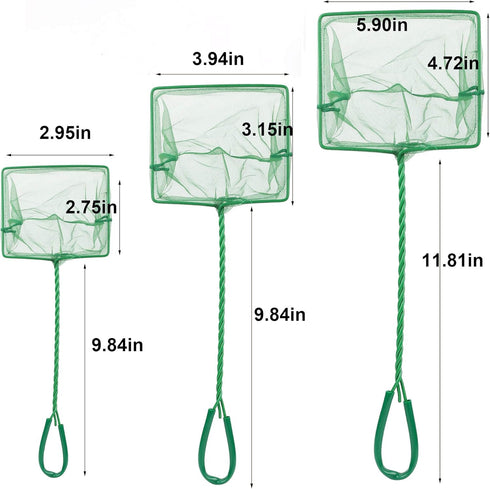 3in 4in 6in Aquarium Fish Net - Fine Mesh Quick Catch Nets with Long Plastic Handle for Fish Tank, Green