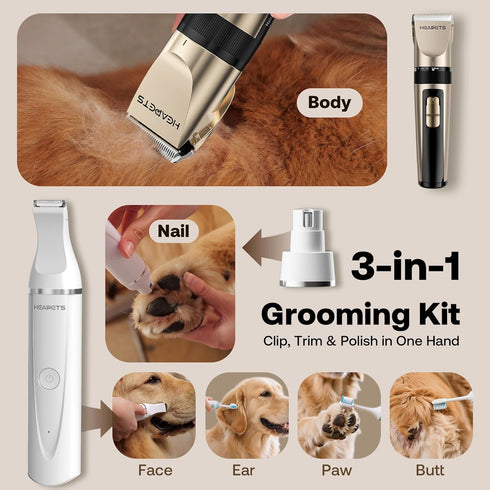 Trimmer HEAPETS Dog Hair Clippers for Grooming Kit and Dog Paw Nail Grinder for Grooming, Low Noise Rechargeable