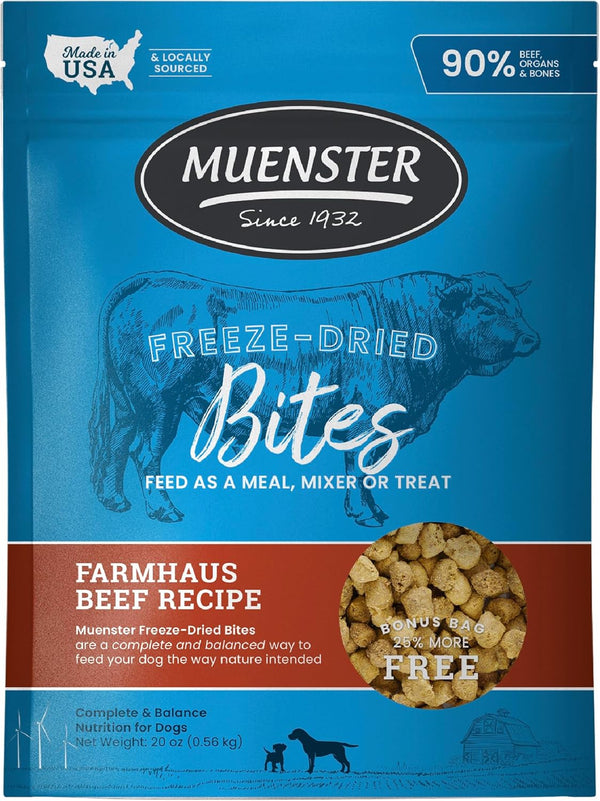 Muenster Freeze Dried Beef Bites - Complete Dog Food, Treat, Mixer or