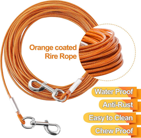 Tie Out Cable for Dogs, 20/50/30/100FT Heavy Duty Chew Proof Leads for Large Dogs Up to 250lbs