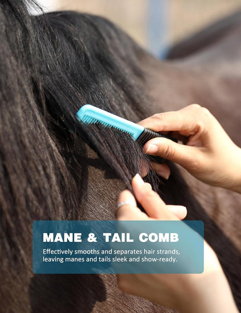 ShineWell Set, Horse Grooming Kit, Complete Horse Brush Equine Grooming Tools for Shedding & Daily Care Blue
