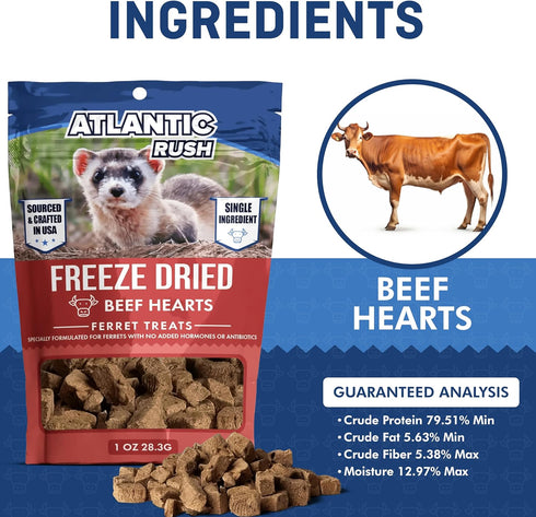 Freeze Dried Ferret Treats - 1oz Resealable Bag of Treats for Ferrets - Beef Heart Ferret Snacks - Single Ingredient Ferret Food With No Preservatives Or Fillers- Ferret Cage Accessories…