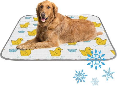 imiBBWQu Dog Cooling Mat Paper Duck Yellow Blue Sailboat Pet Cooling Mat Replacement