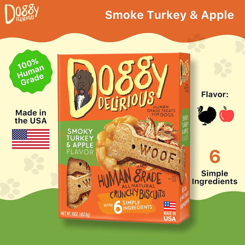 Crunchy Dog Treats – All-Natural Puppy Treat – 100% Human-Grade – Smoky Turkey and Apple, 16 Oz.