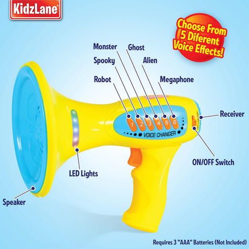 Kidzlane Voice Changer for Kids - Microphone Toy with LED Lights and 5 Sound Effects for Girls, Boys, Teens (Blue)