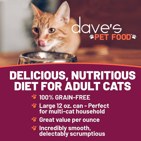 Dave's Pet Food Grain Free Wet Cat Food (Beef & Chicken Pate), 12.5 oz Cans (Case of 12), Made in USA with Added