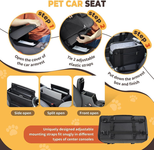 (Width9.5in) 10-18lbs, YUDODO Large Dog Car Seat for Center Console Fits Anti-Slip Puppy Cat Travel Portable Booster