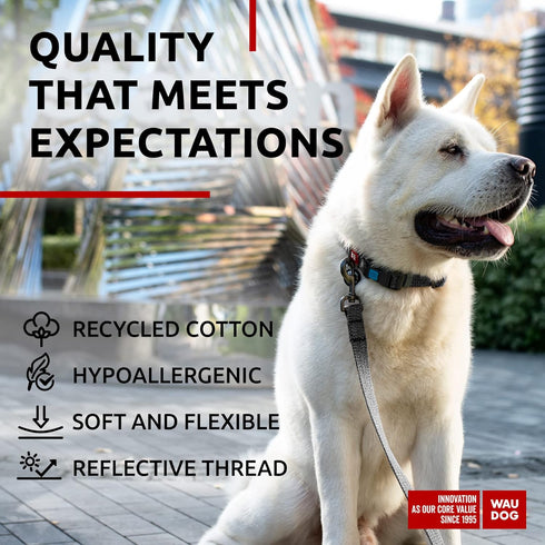 WAUDOG Recycled Cotton Dog Leash, 6 Ft / 10 Ft, Eco-Friendly Collar for Small Medium & Large Dogs, Reflective Leash