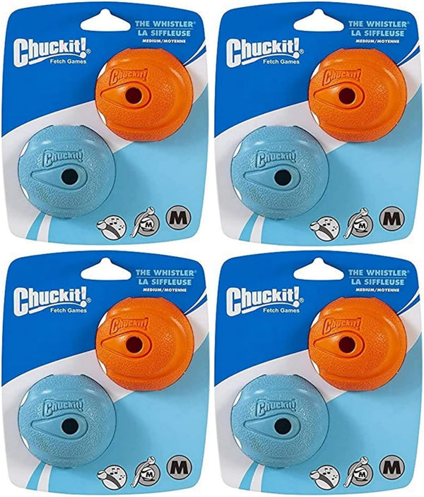 Chuckit Dog Fetch Toy Whistler Ball | Noisy Play Fits Launcher | Medium 8 Balls (4 Items)