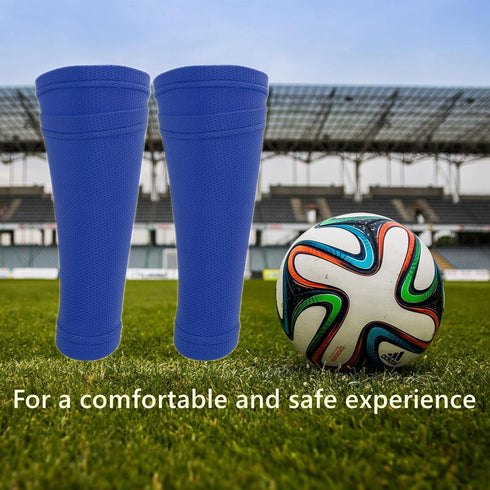 Soccer Shin Guard Socks, Breathable Blue Sports Sleeves for Hiking, Football Training, Running & Cycling