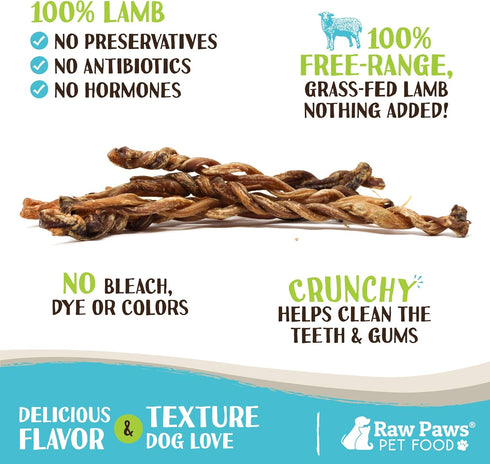 Raw Paws Lamb Pizzle Twists for Dogs - 5-9 inch, 10-ct - USA Packed Natural Lamb Pizzle Sticks