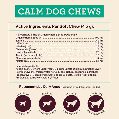 8 Hemp Well Calm Dog Soft Chews: Organic Hemp Infused with Melatonin - Calming Chews for Separation, Thunderstorms
