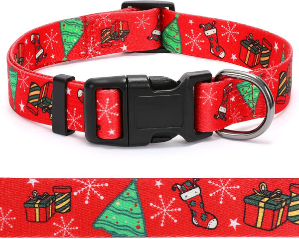 WHIPPY Christmas Dog Collar, Adjustable Christmas Collar with Santa and Christmas Tree Pattern for Small Medium Large