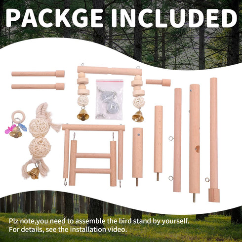 Set-Birdcage QBLEEV Bird Cage Play Stand Toy Wood Stands Hanging Chew Toys Ladder Swing Parrot Perch Play Gym