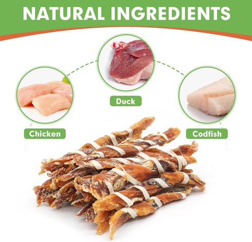 MON2SUN 5-7 Inch 15 Count 3 Inch 16 Count Triple Flavor Jerky Twist Sticks & Triple Flavor Chicken Wrapped Duck