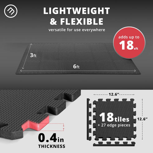 Gym Flooring Set - Interlocking EVA Soft Foam Floor Mat, 18 Pieces Puzzle Rubber Tiles for Protective Ground Surface