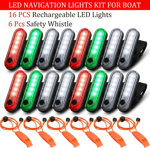 22 4 Treela Pcs LED Navigation Kayak Lights with Safety Whistle Battery Operated Stern Boat Lights Rechargeable Boat