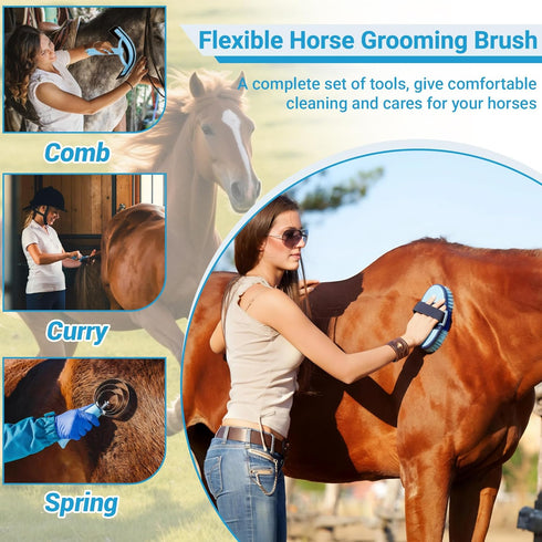 Rouisxue 14-in-1 Set Horse Grooming Kit, Professional Horse Brush Supplies for Grooming & Care, with Horse Brushes