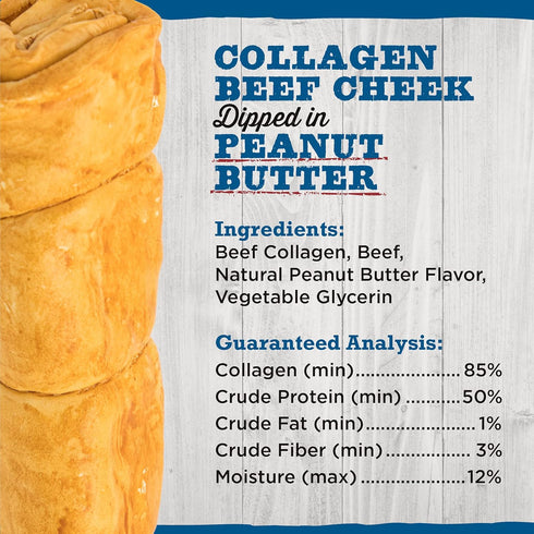 Best Bully Sticks Peanut Butter Beef Cheek Dog Treats - 4-Pack, Natural Collagen Chews