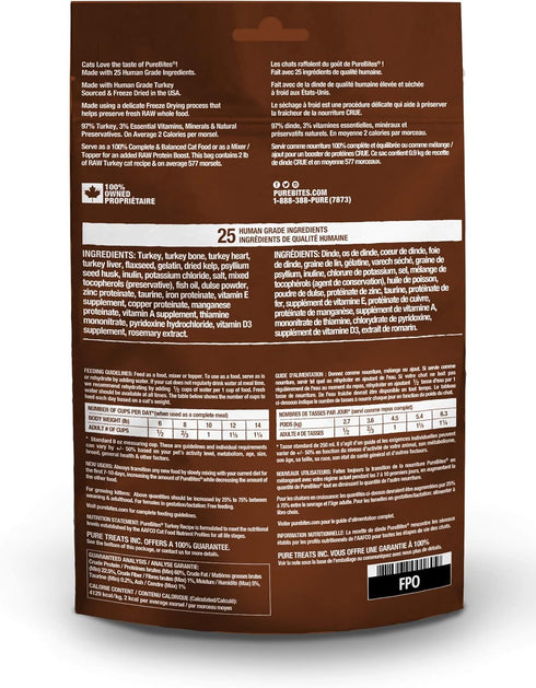 PureBites Turkey Freeze Dried Cat Food Topper, 24 Ingredients, Made in USA, 9.2oz