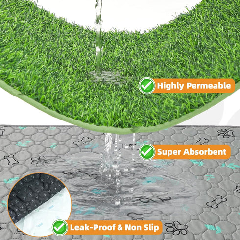 Tray,32"*38" KOOLTAIL Dog Grass Pad with Washable Pee Pads for Puppy Potty Soft Artificial Turf Multipurpose Reusable