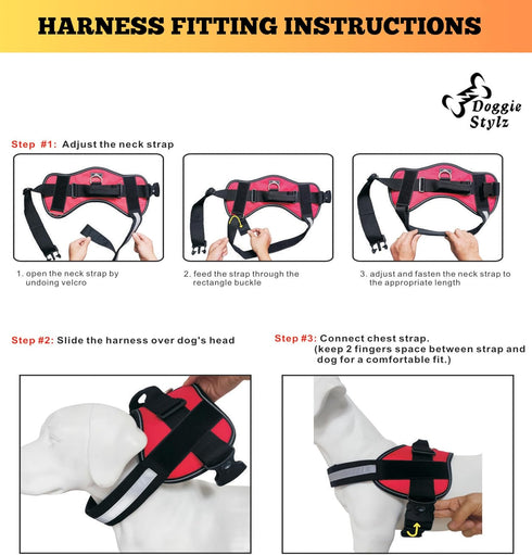 Doggie Stylz Dog Harness with DO NOT PET Patches – No Pull Service Dog Vest, Adjustable, Reflective, Heavy-Duty