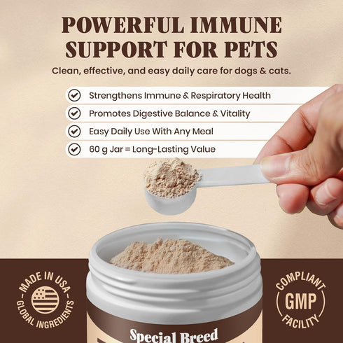 Immune 60 Organic Turkey Tail Mushroom for Dogs and Cats, Support with Beta Glucans and Polysaccharides, Digestive