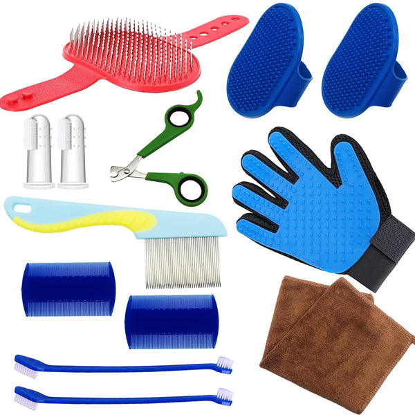Allazone 13 PCS Small Animal Grooming Supplies, Nail Clipper, Pet Hair Remover Comb, Double-Sided Comb for Small Animals