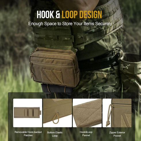 OneTigris Tactical Drop Pouch, PLUS1S Admin Pouch, Tactical Tool Pouch with Hook and Loop Panel for Tactical Vest Chest