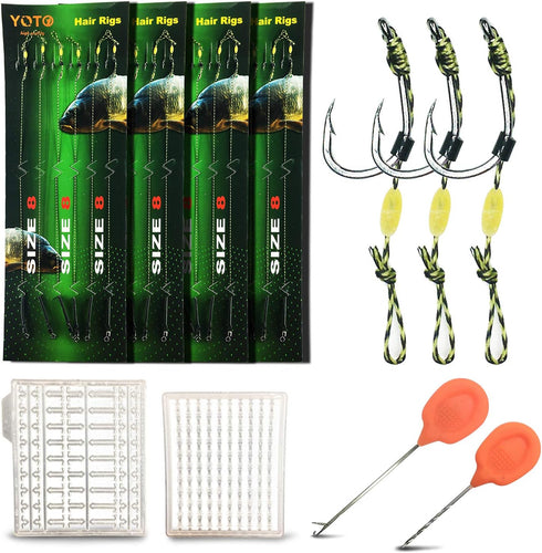 YOTO Carp Fishing Hair Rigs - 24 Pcs High Carbon Steel Curved Barbed Hooks with Swivels and Boilies