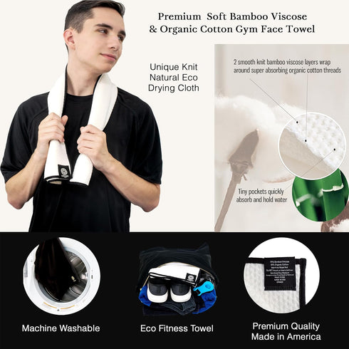 14 34 Premium Gym Towel Eco Organic Cotton Extra Soft Bamboo Viscose Face Sweat Cloth for Sensitive Skin Absorbent