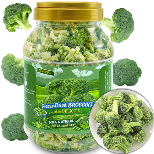 SEAYOFA Freeze Dried Broccoli Florets, 3.17oz Dehydrated Broccoli Vegetables, No Bitter Frozen