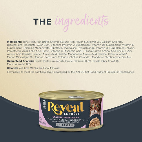 (24 2.47 oz Reveal Entres Natural Wet Cat Food, Grain-Free with Added Vitamins & Minerals, Carrageenan-Free and High