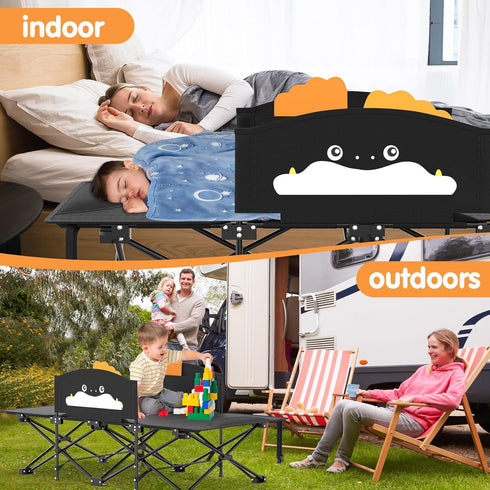 Suteck Kids Camping Cot, Comfortable Toddler Cot Bed Easy to Store and Use, Portable Sleeping Cot with Guardrail